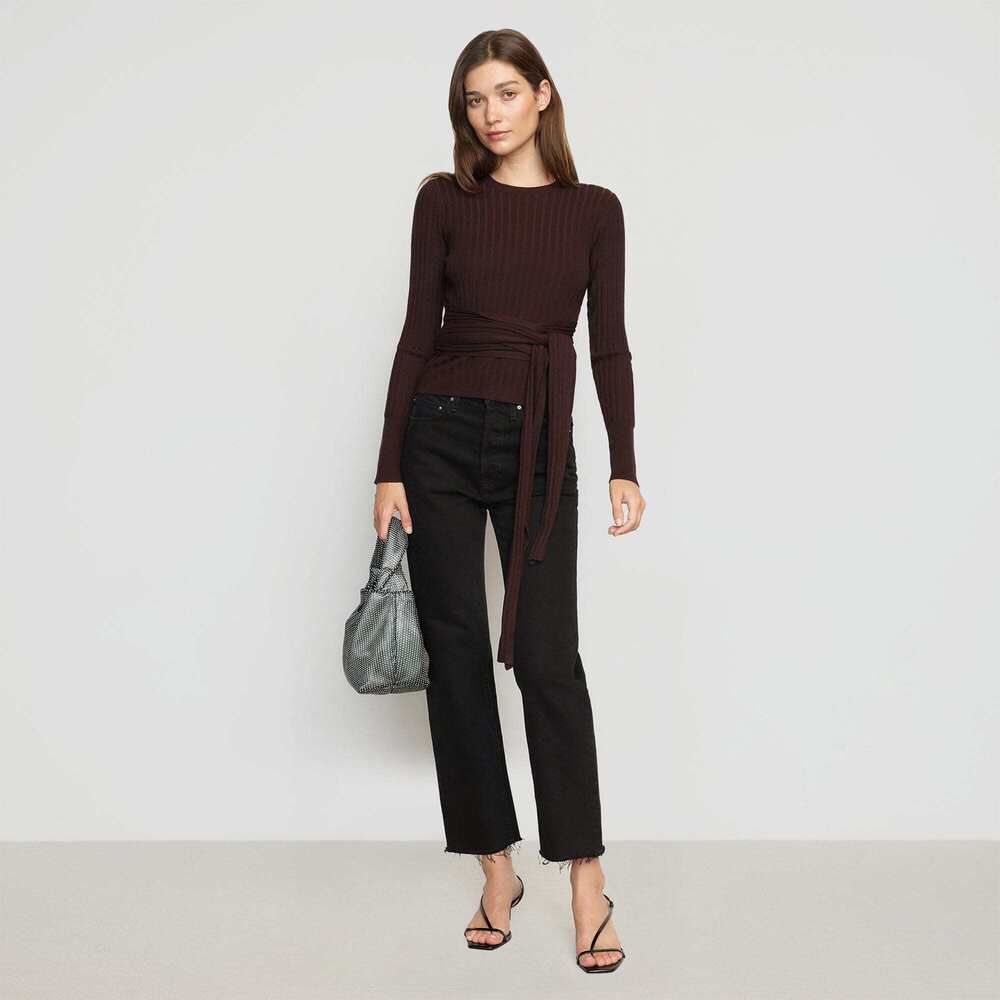 Modern Citizen Deniza Tie-Front Ribbed Sweater Size XLMulberry / XL